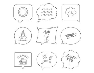 Cruise, dalgalar ve kokteyl simgeler. Otel işareti.