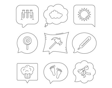 Ayak izi, laboratuvar ampuller ve termometre simgeler.