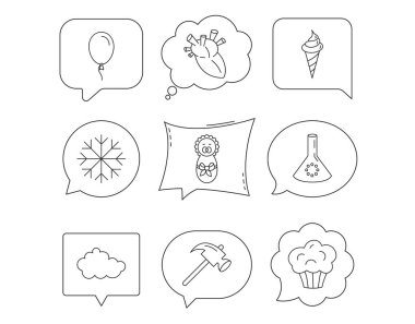 Yeni doğan, kalp ve laboratuvar ampul simgeler. Dondurma.