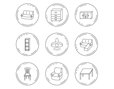 Köşe kanepe, masa ve koltuk simgeler.