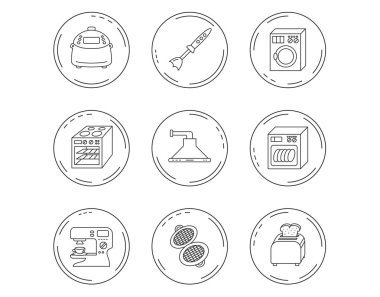 Bulaşık makinesi, çamaşır makinesi ve blender simgeler.