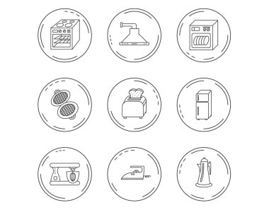 Bulaşık makinesi, buzdolabı ve blender simgeleri.