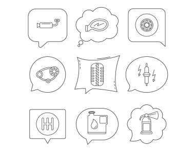 Tekerlek, araba ayna ve zamanlama kemer simgeler.