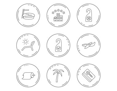 Otel, havuz ve plaj şezlong simgeler.