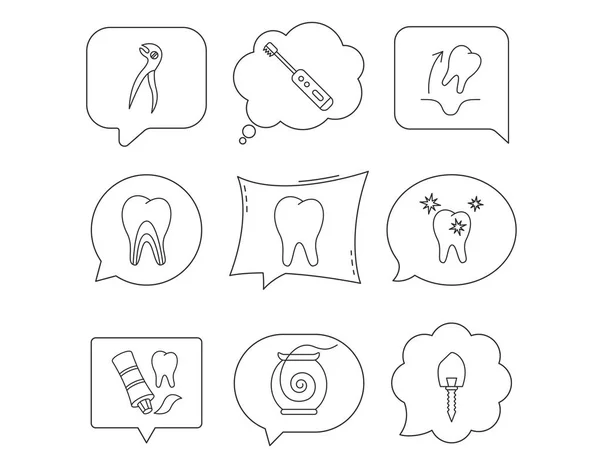 Extração de dentes, ícones de escova de dentes elétrica . — Vetor de Stock