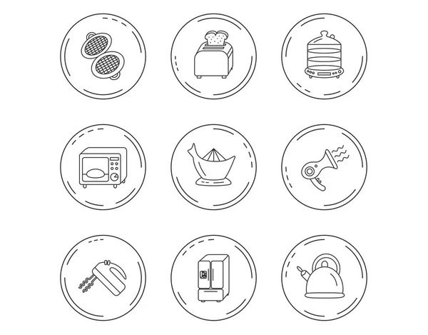 Microondas, bule de chá e ícones de liquidificador . — Vetor de Stock