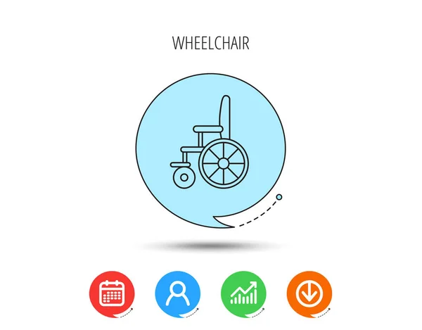 휠체어 아이콘입니다 장애인된 기호입니다 캘린더 사용자 비즈니스 다운로드 화살표 아이콘 — 스톡 벡터