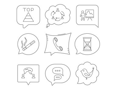 Ekip çalışması, sunum ve telefon simgeleri.