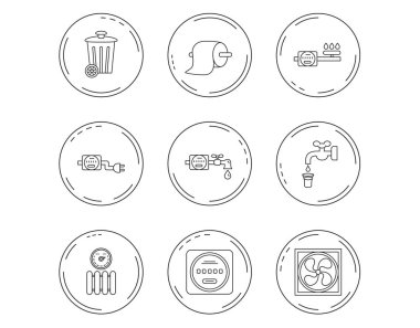 Havalandırma, radyatör ve su sayacı simgeleri.