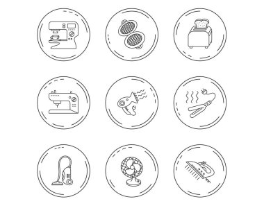 Kahve makinesi, dikiş makinesi ve tost simgeler.