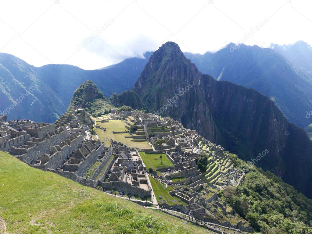 Machu Picchu Inca Civilization scenic ruins on the mountains of Cusco Region in Peru 