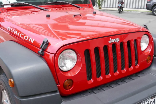 Lima Perú Diciembre 2017 Primer Plano Jeep Wrangler Rubicon Rojo — Foto de Stock