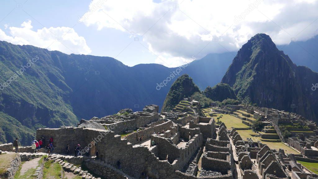 Panoramic view of Machu Picchu ruins in Cusco Region, Peru.