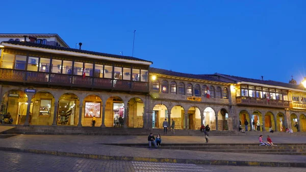 Scenic View Night Time Illuminated Housing Development Main Square Cusco — Stock Photo, Image