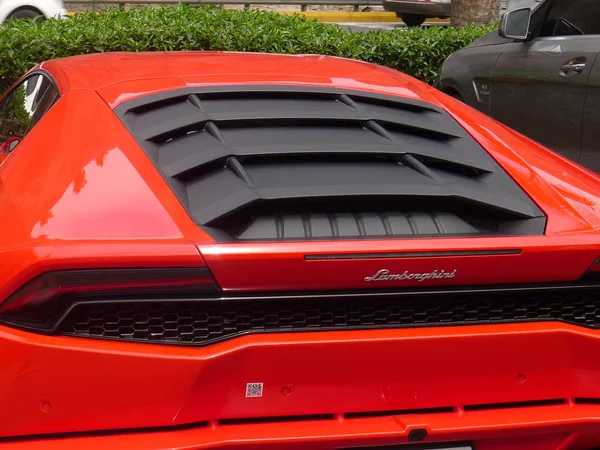 Lima Perú Octubre 2015 Vista Lateral Trasera Cercana Lamborghini Rojo — Foto de Stock