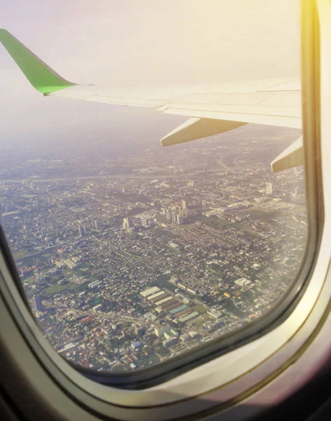 Aerial View City Airplane Window — Stock Photo, Image