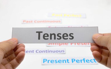 tenses cards over white background clipart