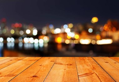 bokeh üzerinde kahverengi ahşap tahta perspektifi 