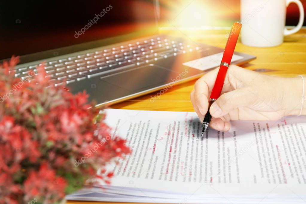 proofreading paper on table 