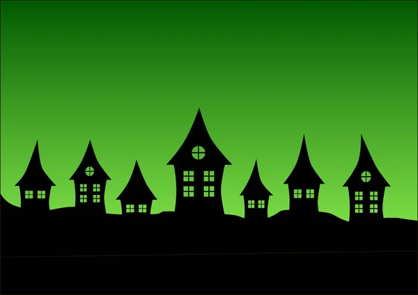 Maison Sorcière Sur Fond Vert Halloween — Image vectorielle