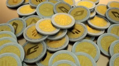 Sorunsuz bir şekilde animasyon çizgi kripto para sikke yığını çember fotoğraf makinesinin döngü. Büyük blockchain ve fintech için ilgili içerik.