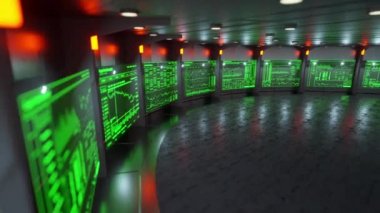 Yüksek açı çekim blockchain gösterilen fütüristik holografik veri ekranlarının kripto para birimi bilgilerini gerçek zamanlı olarak temel. Fintech için harika animasyon içeriği ile ilgili.