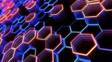 Modern soyut teknoloji ile ilgili arka plan animasyon. Kamera çapraz üzerinde birden fazla altıgen petek hücreleri şeklinde uçar. Sorunsuz döngü.