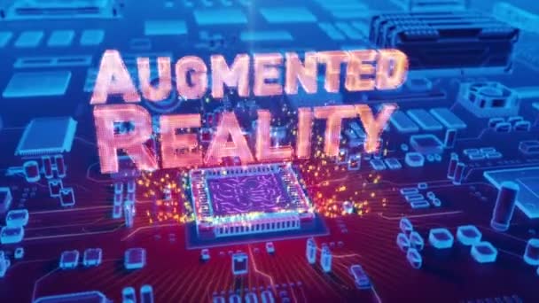 Animation Futuriste Texte Holographique Augmented Reality Issu Microprocesseur Sur Circuit — Video