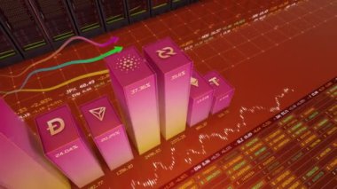 Ana kripto paralar (Bitcoin, Ethereum, Neo, Litecoin, dalgalanma, vb) yüksek açı çekim iş çizelgeleri Menkul Kıymetler Borsası onların değeri değiştirme ile ilgili