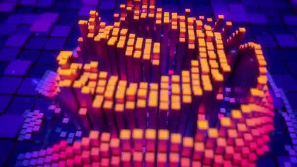 Kamera Letí Nad Krychlových Pixelů Jako Tvoří Ikony Otisků Prstů — Stock video