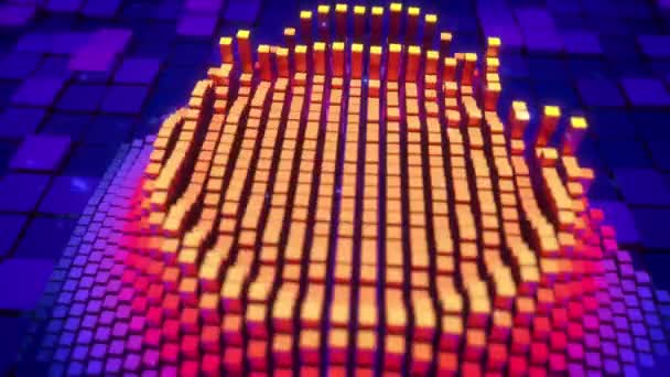 Камера Летить Над Кубічними Пікселями Коли Вони Утворюють Ікону Людського — стокове відео