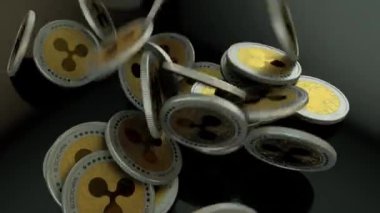 Animasyon sikkelerin sert bir yüzeye düşen ve bir yığın yapmak çok sayıda dalgalanma kripto para birimi. Büyük dijital blockchain para birimlerinde için ilgili medya için.