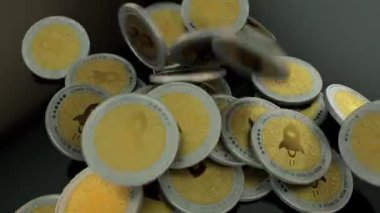Animasyon sert yüzey düşen ve bir yığın yapmak çok sayıda lümen yıldız kripto para sikke. Büyük dijital blockchain para birimlerinde için ilgili medya için.