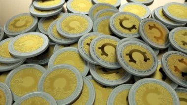 Sorunsuz bir şekilde animasyon genel kripto para sikke yığını çember fotoğraf makinesinin döngü. Büyük blockchain ve fintech için ilgili içerik.