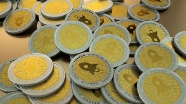 Sorunsuz bir şekilde animasyon lümen yıldız kripto para sikke yığını çember fotoğraf makinesinin döngü. Büyük blockchain ve fintech için ilgili içerik.