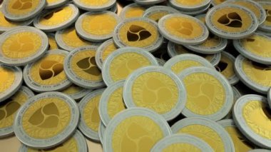 Sorunsuz bir şekilde animasyon Nem kripto para sikke yığını çember fotoğraf makinesinin döngü. Büyük blockchain ve fintech için ilgili içerik.