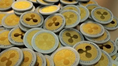 Sorunsuz bir şekilde animasyon dalgalanma kripto para sikke yığını çember fotoğraf makinesinin döngü. Büyük blockchain ve fintech için ilgili içerik.