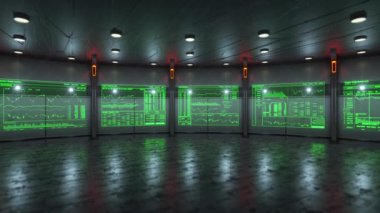 Borsa verileri otomatik modern Fx ticaret Satım Merkezi içinde geniş açı çekim. Gerçek zamanlı kurumsal bilgi işlem gören şirketler ve para birimleri için holografik ekranlarını göster.