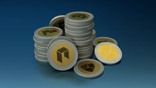 Bitcoin リップル Monero Ethereum のような暗号のコインの山移動カメラのアニメーション 映像をシームレスにループ — ストック動画