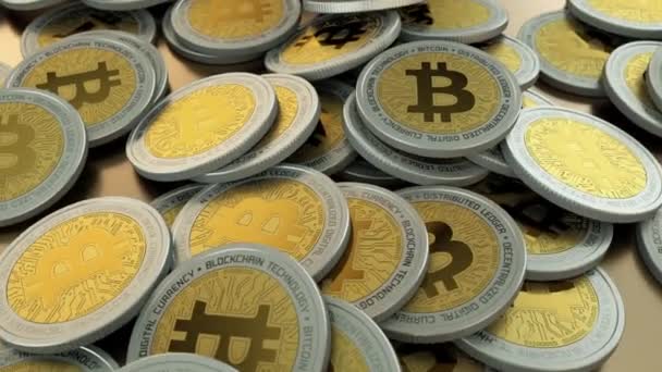 Bezproblemowo Zapętlanie Animacji Kamera Krąży Wokół Kupie Monety Krypto Waluty — Wideo stockowe