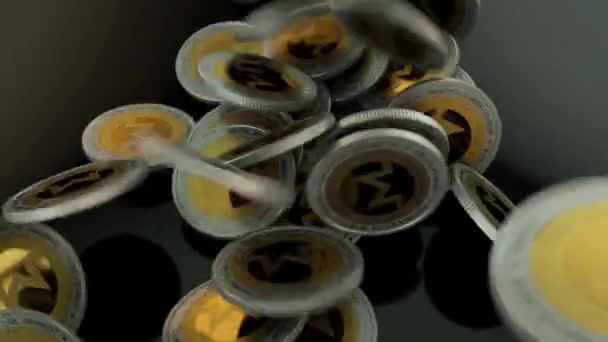 Анімація Численні Monero Крипто Валюти Монети Падіння Тверду Поверхню Роблячи — стокове відео