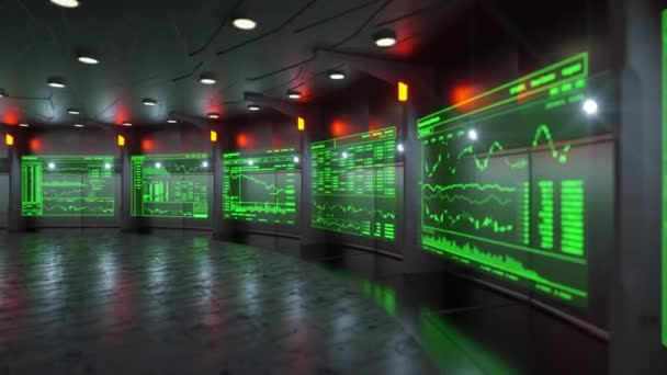 Animation Futuristic Monitors Displaying Real Time Stock Market Information Automated — Stock Video