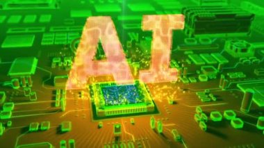 Mikroişlemci elektronik devre kartı üzerinde çıkan holografik 