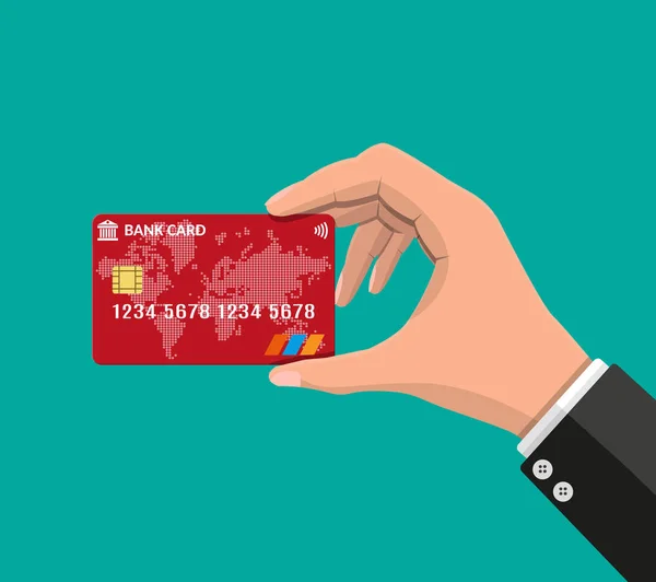 Tarjeta bancaria, tarjeta de crédito en mano — Vector de stock