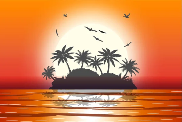 海滩棕榈树剪影. — 图库矢量图片