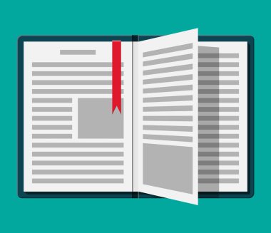 Sayfa ve yer işareti aşağı bir yukarı yönlü ile açık kitap.