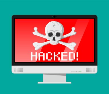 Ölüm kafatası ve kemiklerin bilgisayar ekranında