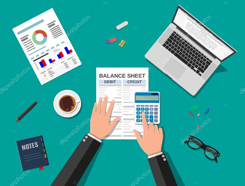 Accountant checks money balance