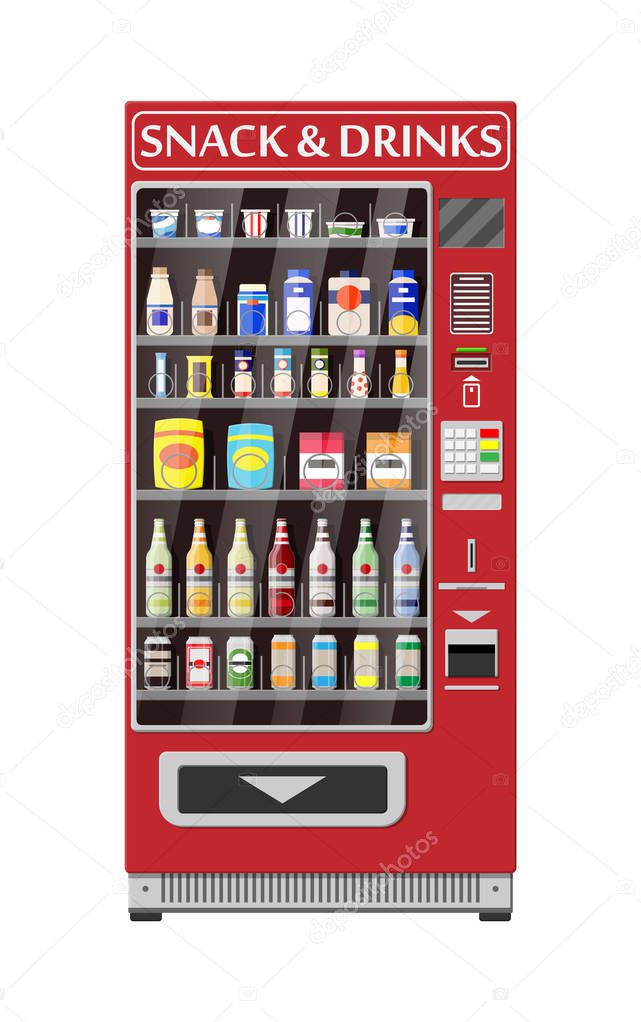 Automatic vending machine with food and drinks.