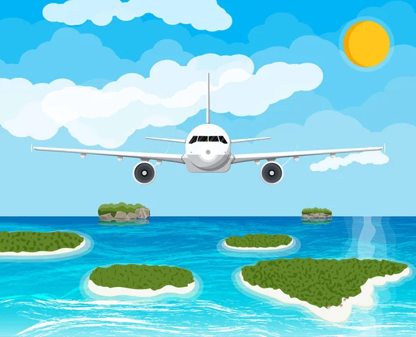 Flugzeuge am Himmel betrachten. tropische Inseln — Stockvektor
